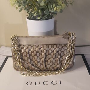 Gucci Vintage GG Monogram Gold Leather Mini Shoulder Bag